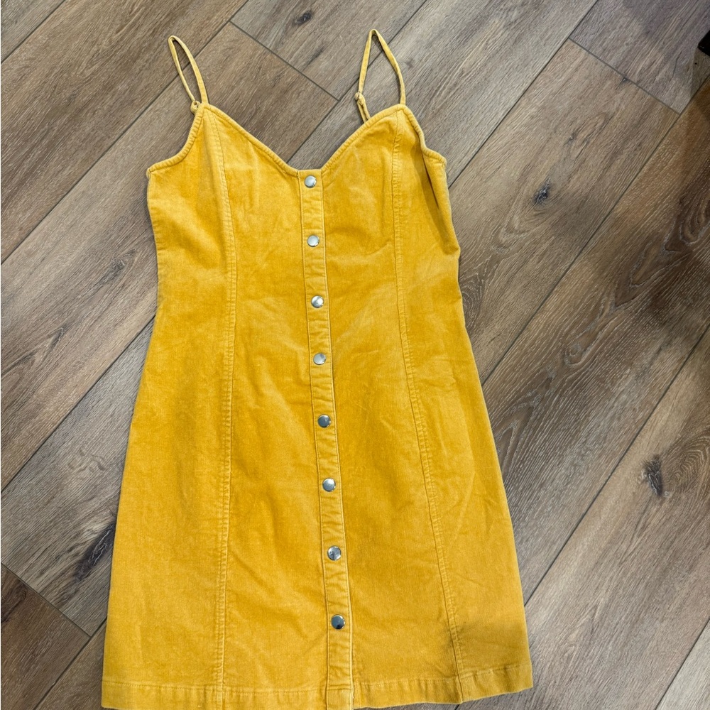 Yellow Front-Button Mini Dress